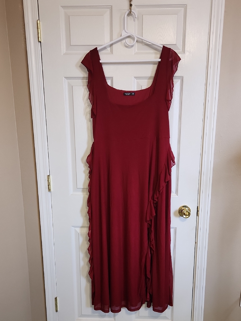 SHEIN Burgundy Ruffle Sleeve Maxi Dress